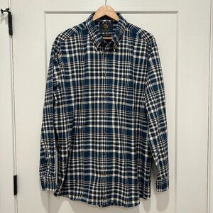 VIYELLA teal blue/rust brown plaid cotton/wool shirt (XL)